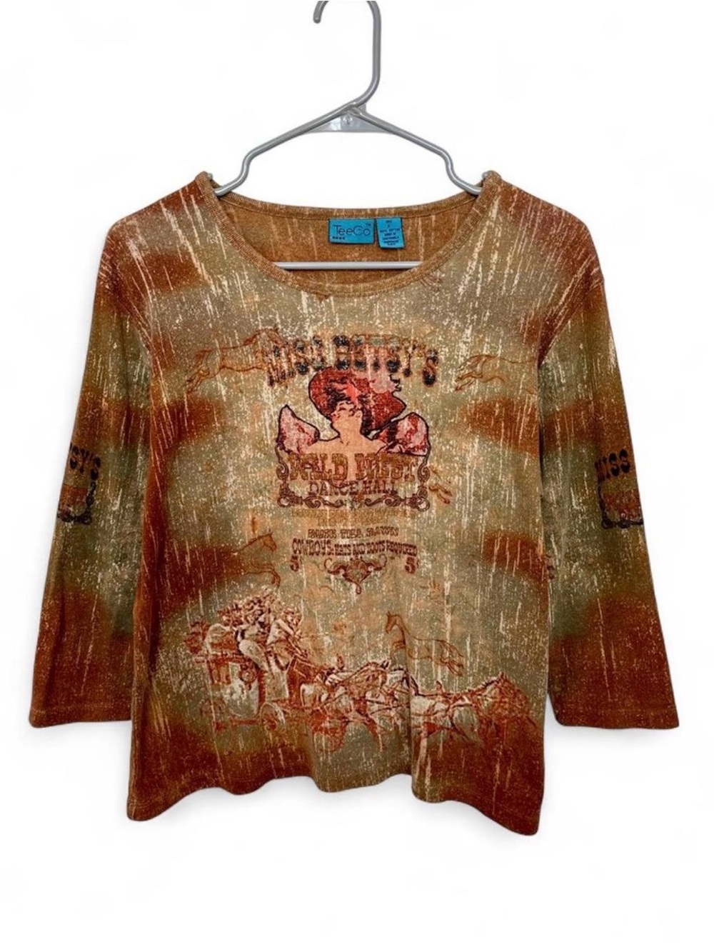 Vintage Y2K TeeCo Western Graphic Print Distressed Distressed Top Large Boho